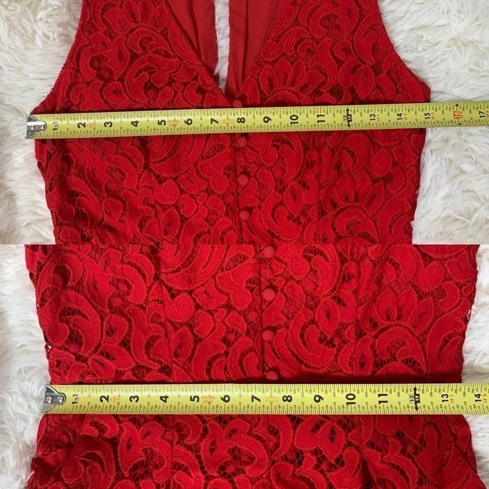 Anthropologie Jumpsuit pockets Jaeda Lace Wide-Leg Moulinette Soeurs Red size 2 - Picture 6 of 16